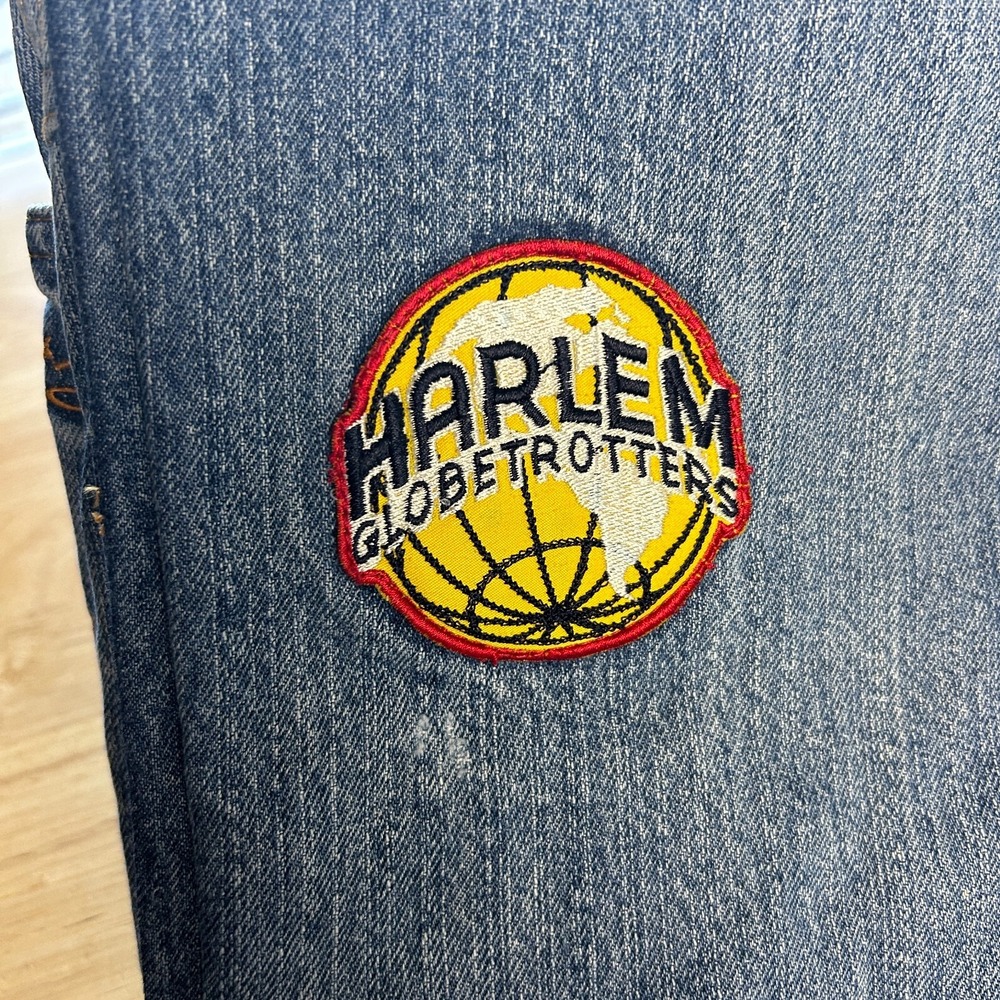 VTG Y2K Platinum FUBU Harlem Globetrotters 38x34 Loose Denim Jeans Distressed - Picture 9 of 13